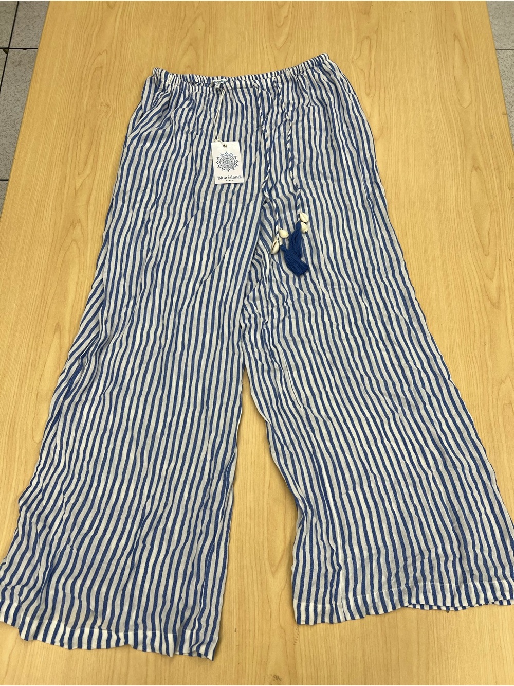 blue island Blue and White Striped Wide-Leg Beach Wear Pants